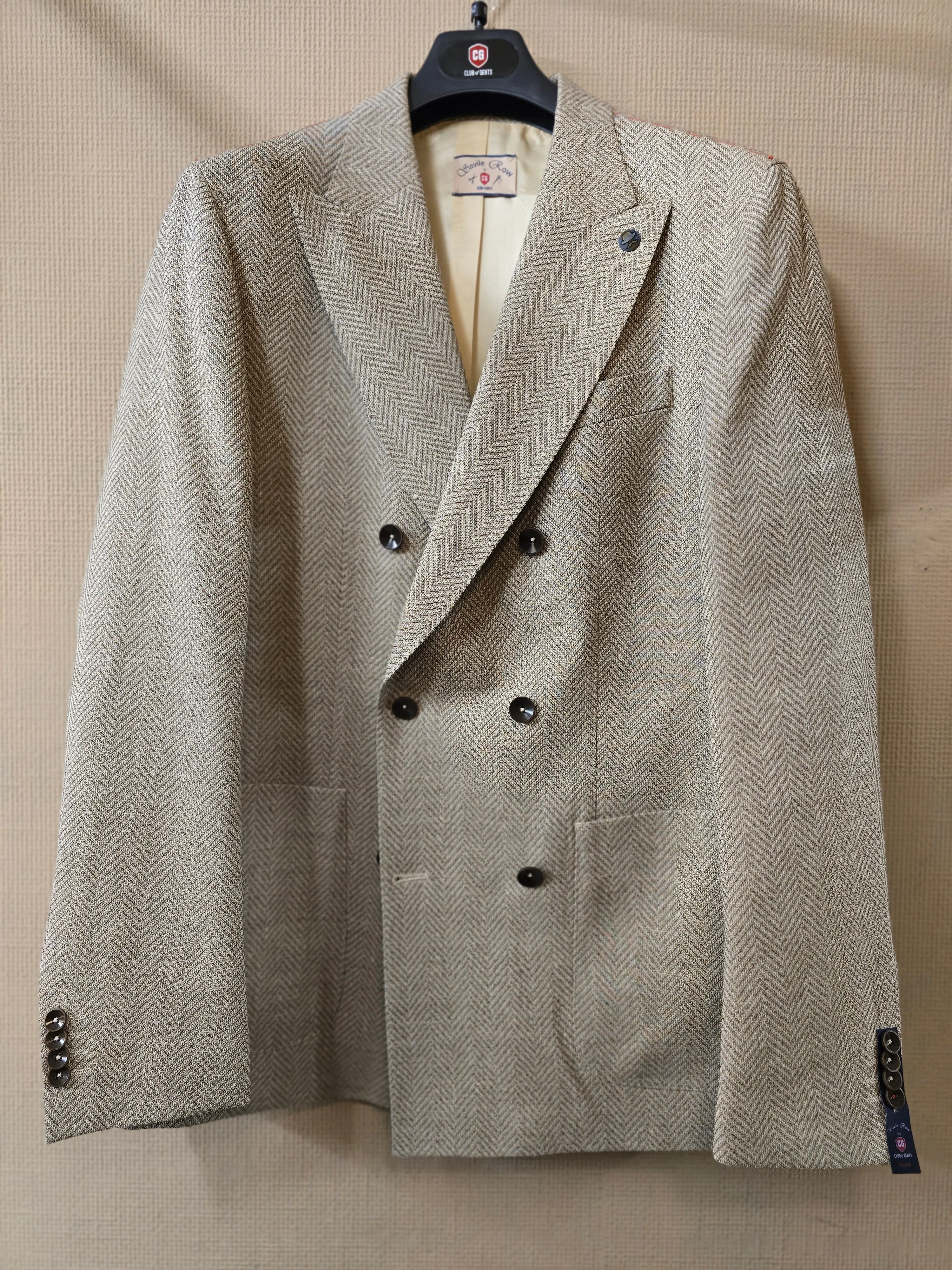 CG Taupe Herringbone Double Breasted Blazer