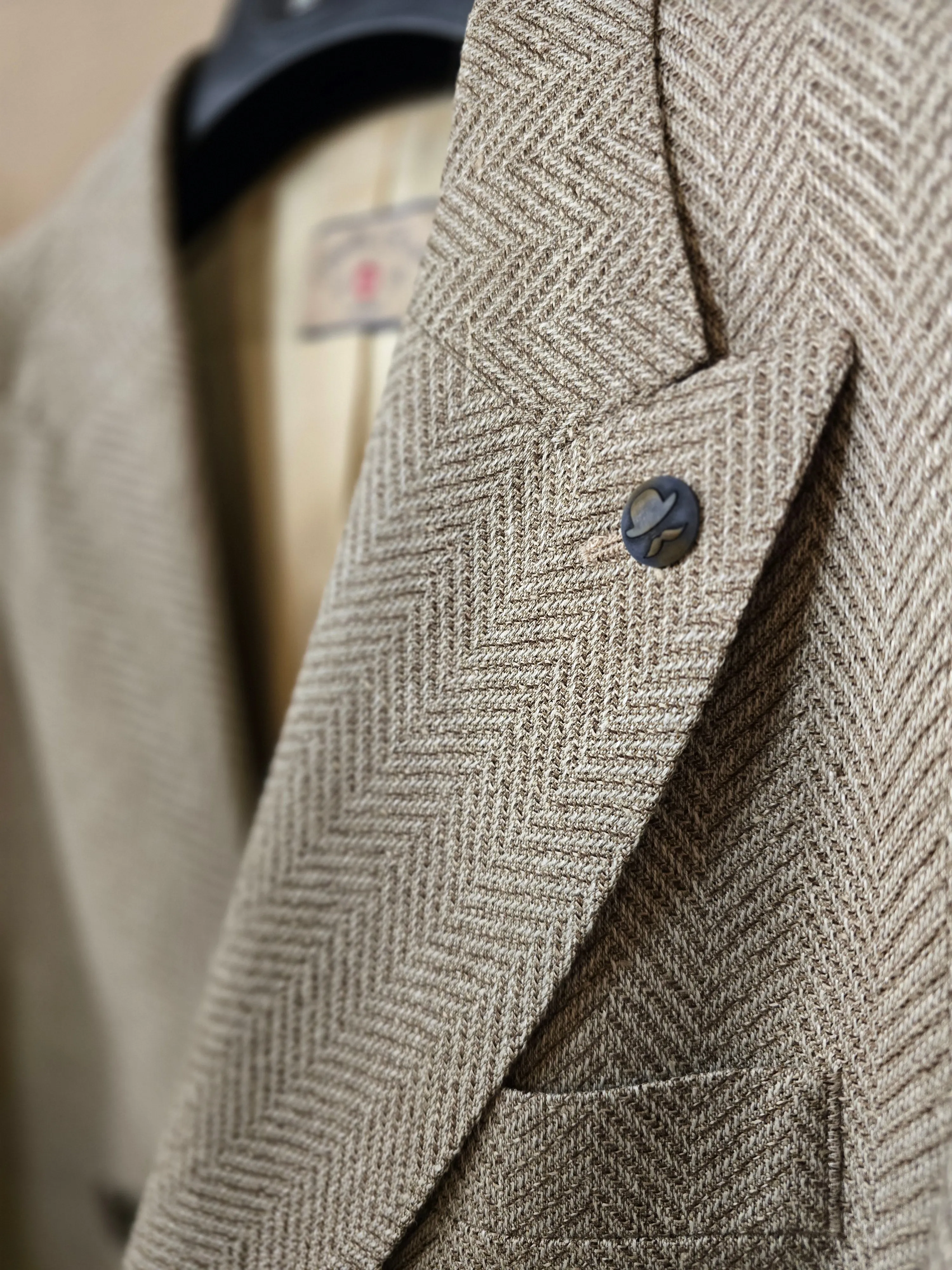 CG Taupe Herringbone Double Breasted Blazer