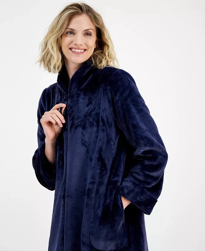 Charter Club Women's Long Plush Zip-Front Robe  Navy Sail Size XL