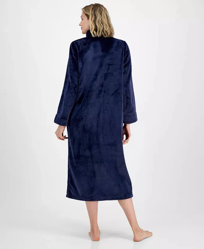 Charter Club Women's Long Plush Zip-Front Robe  Navy Sail Size XL