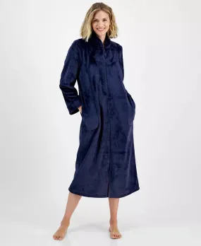 Charter Club Women's Long Plush Zip-Front Robe  Navy Sail Size XL