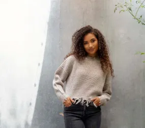 coco   jaimeson: crew neck solid deconstructed sweater - heather grey