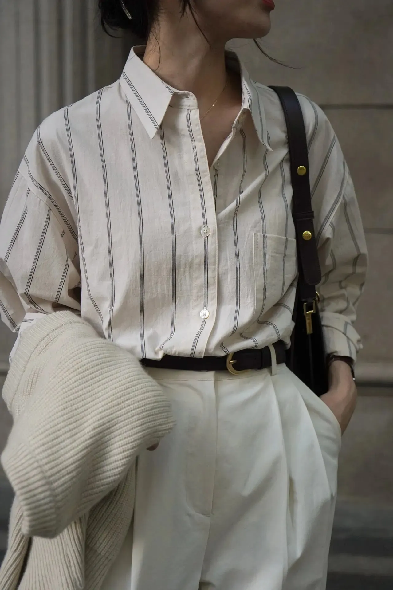 Colored Striped Commuting Silhouette Lapel Shirt