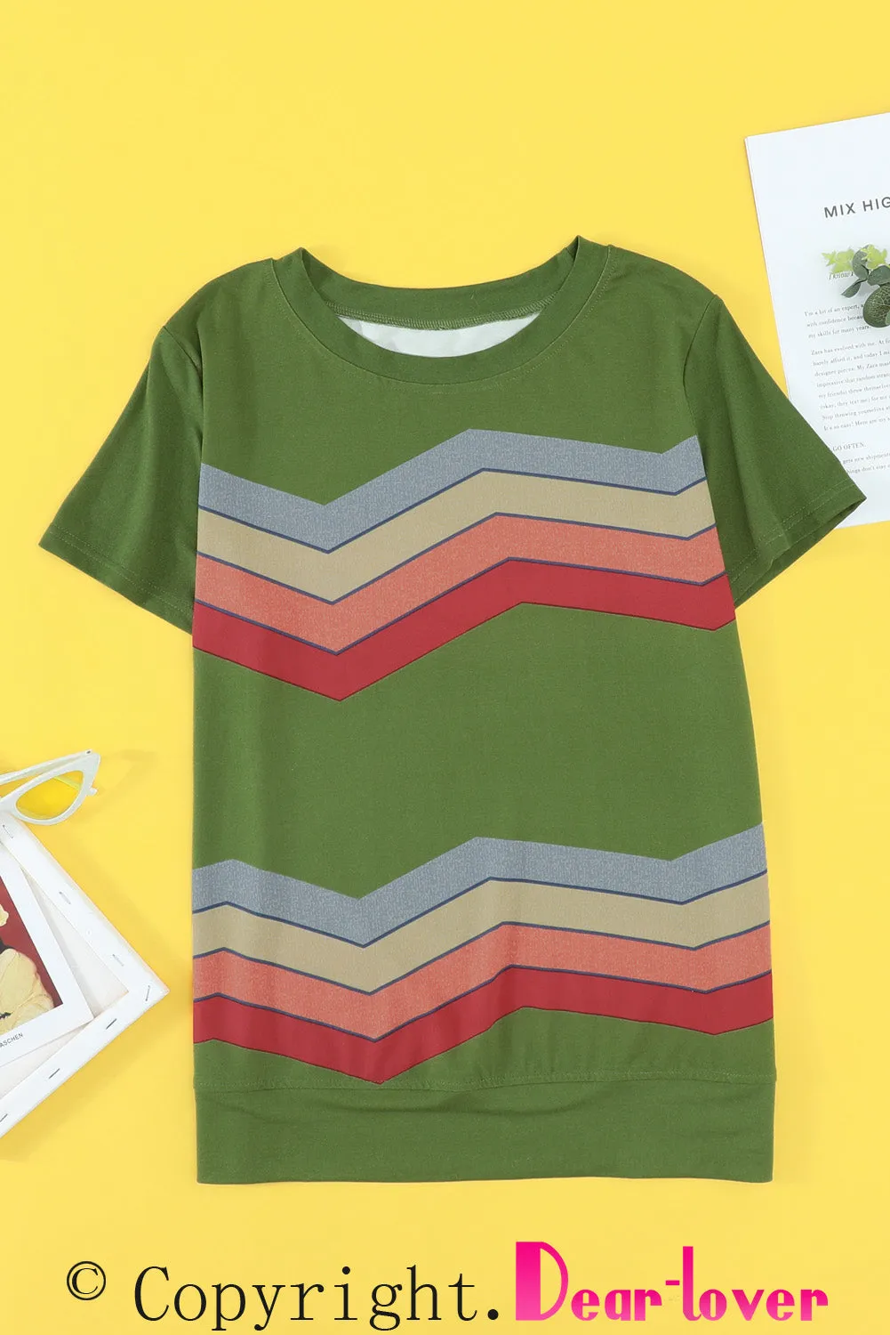 Colorful Wavy Stripes Print Short Sleeve Tee