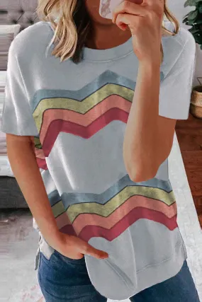 Colorful Wavy Stripes Print Short Sleeve Tee