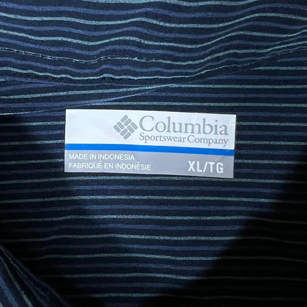 COLUMBIA Classic Navy Blue Striped Polyester Elastane Short Sleeve Shirt