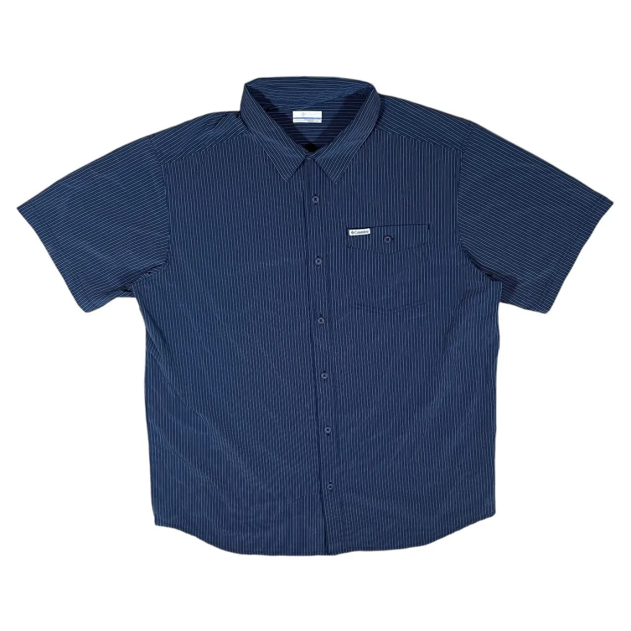 COLUMBIA Classic Navy Blue Striped Polyester Elastane Short Sleeve Shirt