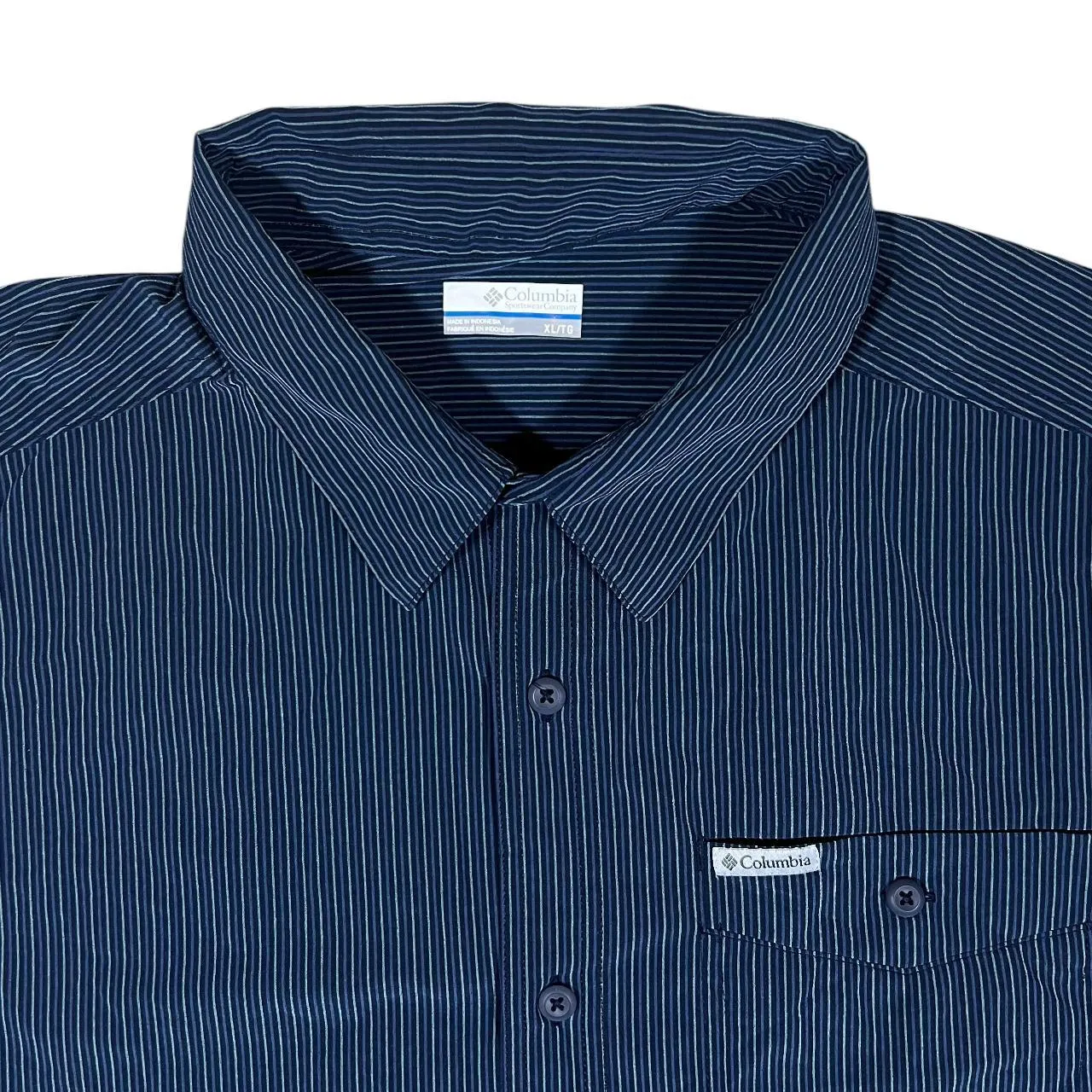 COLUMBIA Classic Navy Blue Striped Polyester Elastane Short Sleeve Shirt