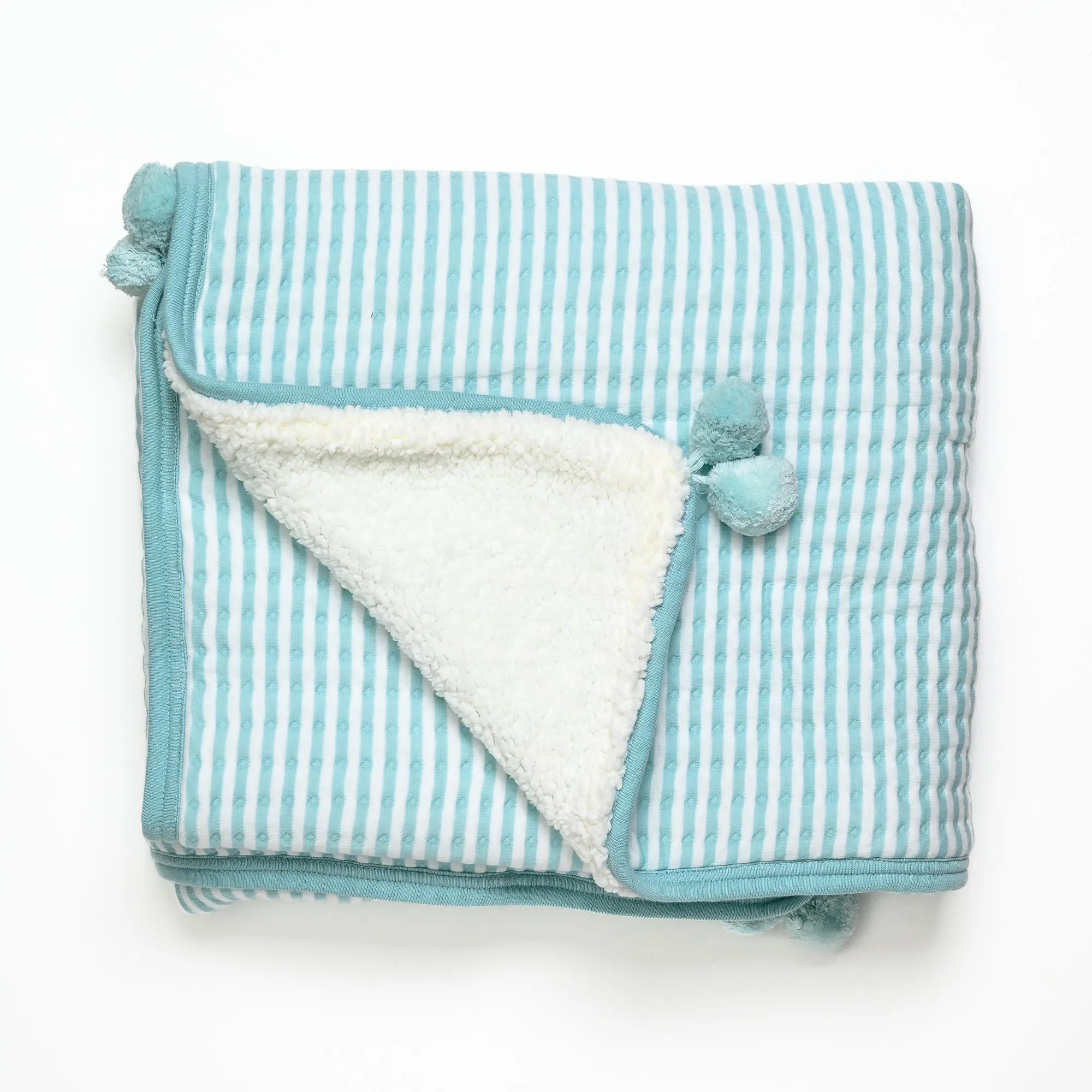 Cool Blue Knit Quilted Blanket with Sherpa