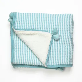Cool Blue Knit Quilted Blanket with Sherpa