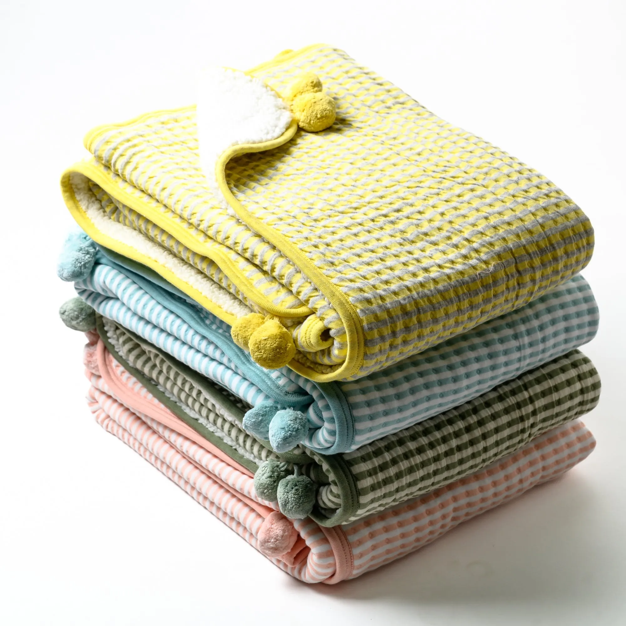 Cool Blue Knit Quilted Blanket with Sherpa