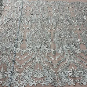 Corded Bridal Lace Fabric Embroidered on 100% Polyester Net Mesh | Lace USA - 97087W