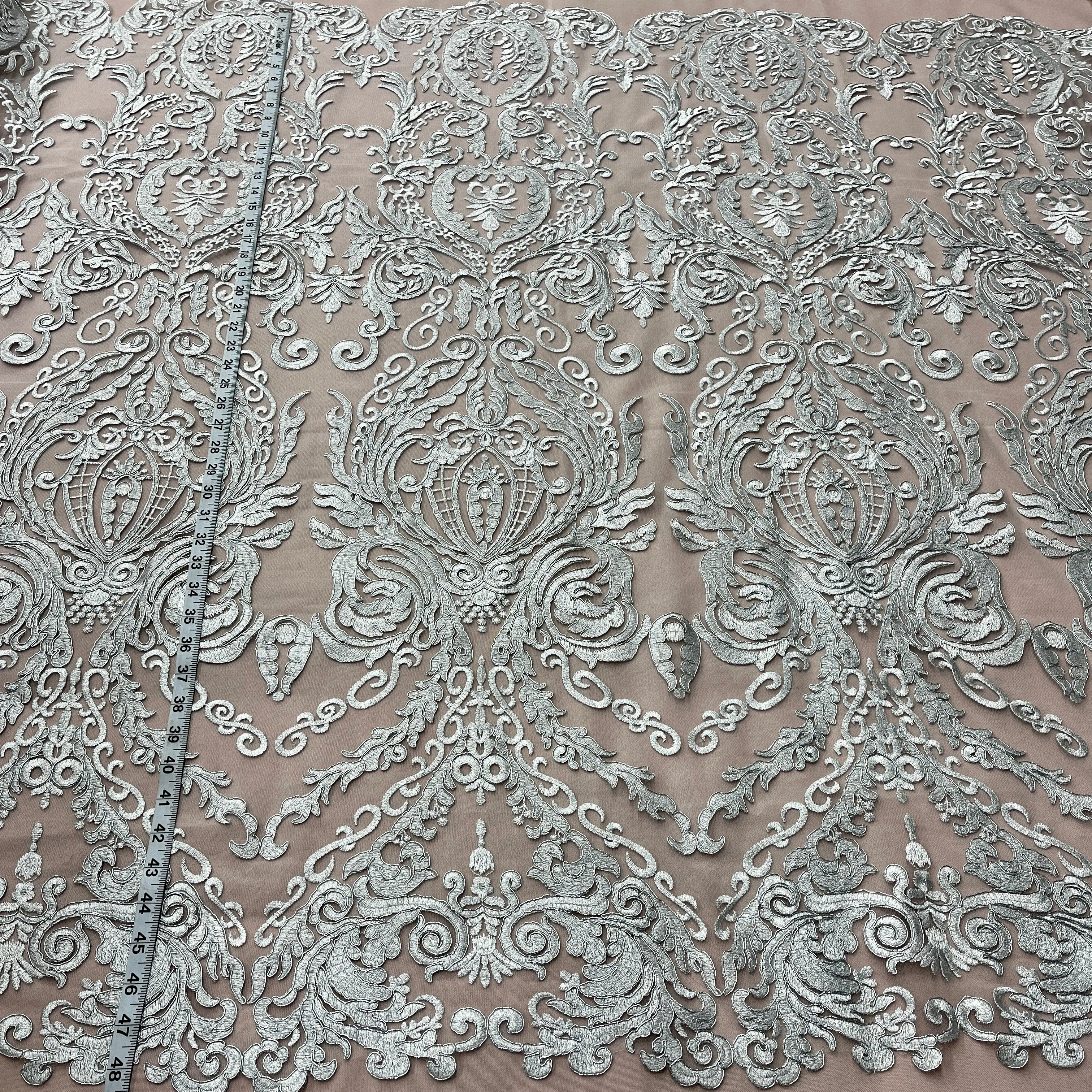 Corded Bridal Lace Fabric Embroidered on 100% Polyester Net Mesh | Lace USA - 97087W
