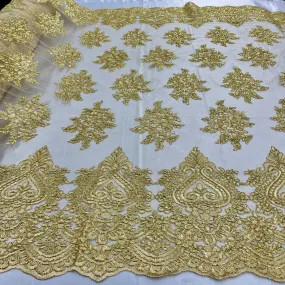 Corded Lace Fabric Embroidered on 100% Polyester Net Mesh | Lace USA - GD-021