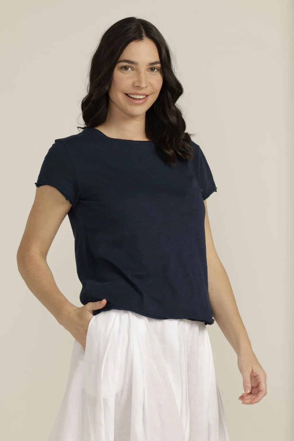 Cotton Crew Neck Tee Navy