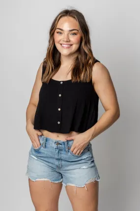 Cropped button tank top black
