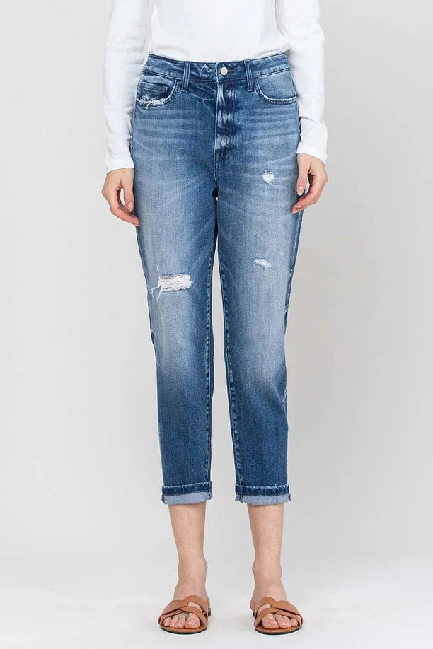 Cuffed Stretch Boyfriend Jean