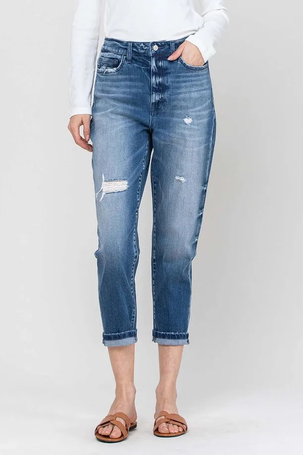 Cuffed Stretch Boyfriend Jean