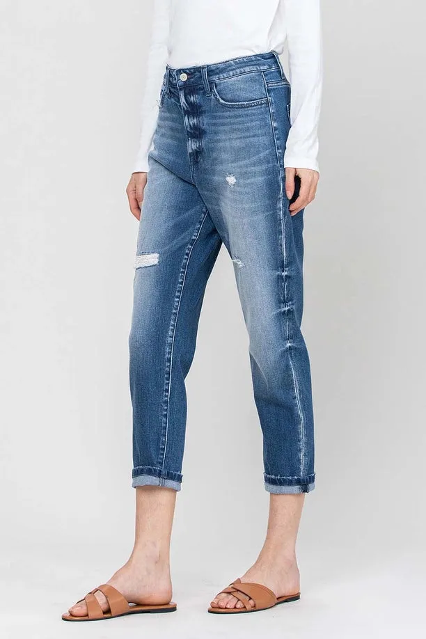 Cuffed Stretch Boyfriend Jean