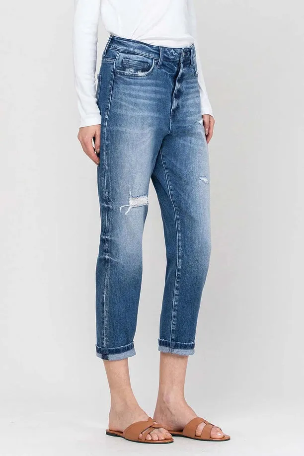 Cuffed Stretch Boyfriend Jean