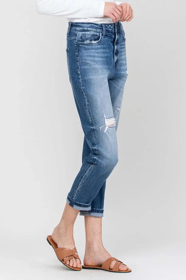 Cuffed Stretch Boyfriend Jean