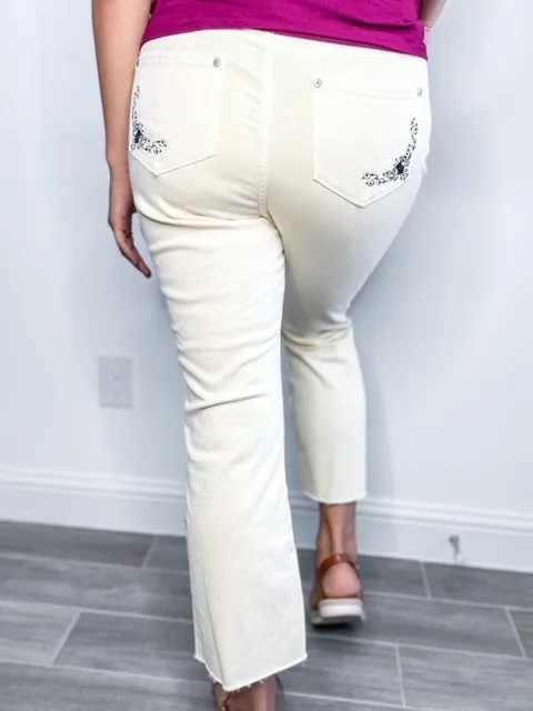 Custom Embroidered Kick-Flare Ankle Jeans