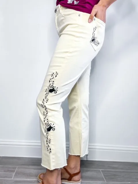 Custom Embroidered Kick-Flare Ankle Jeans