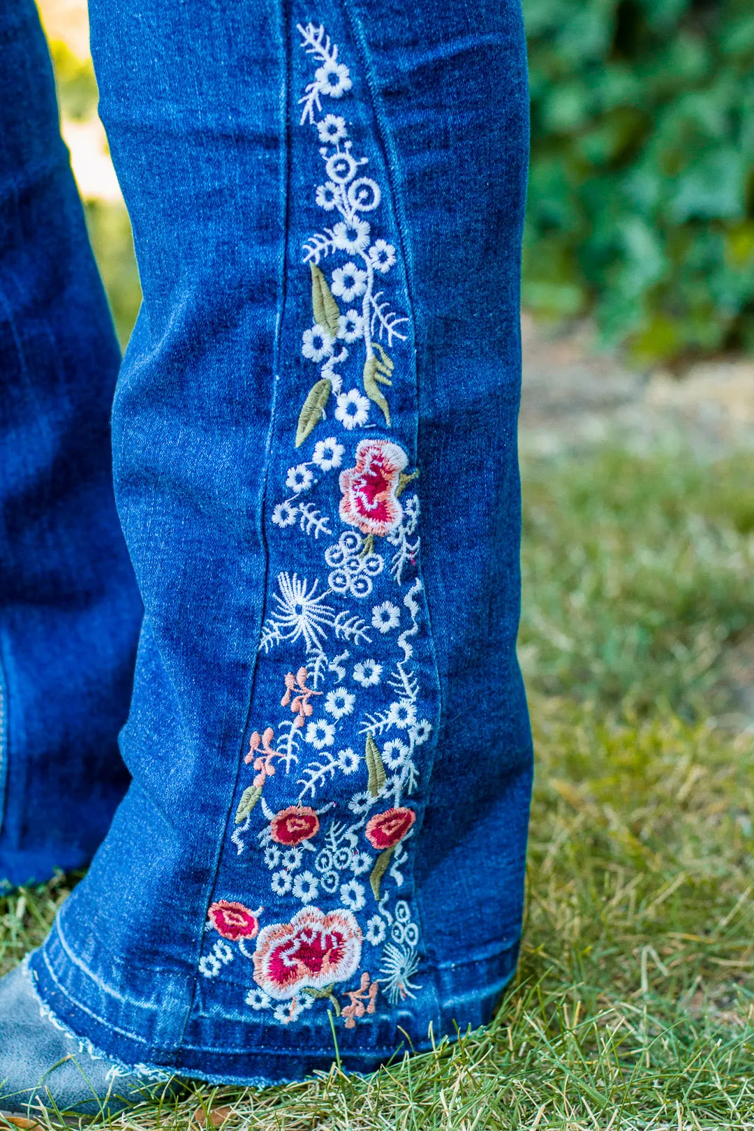Dark Wash Floral Jean-X