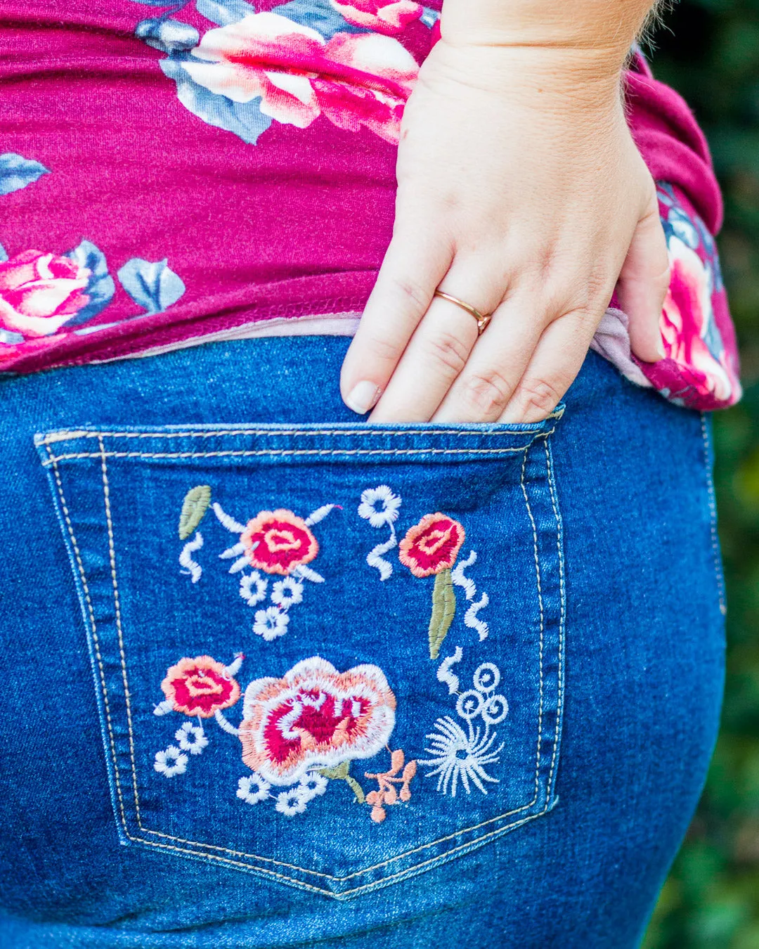 Dark Wash Floral Jean-X