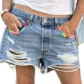 Denim Hand Embroidered Bright Pocket Shorts - Levi’s 501