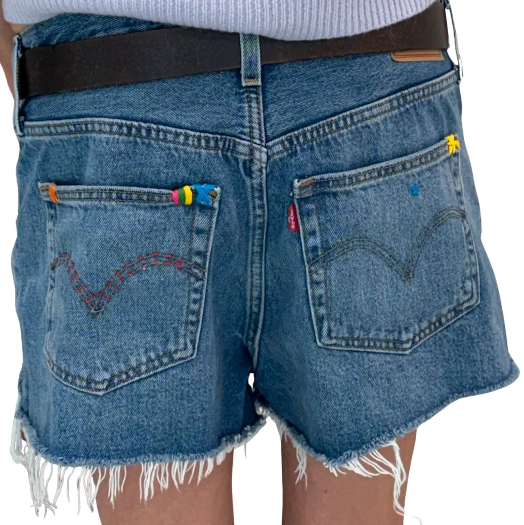 Denim Hand X design Embroidered Colours Shorts - Levi’s 501