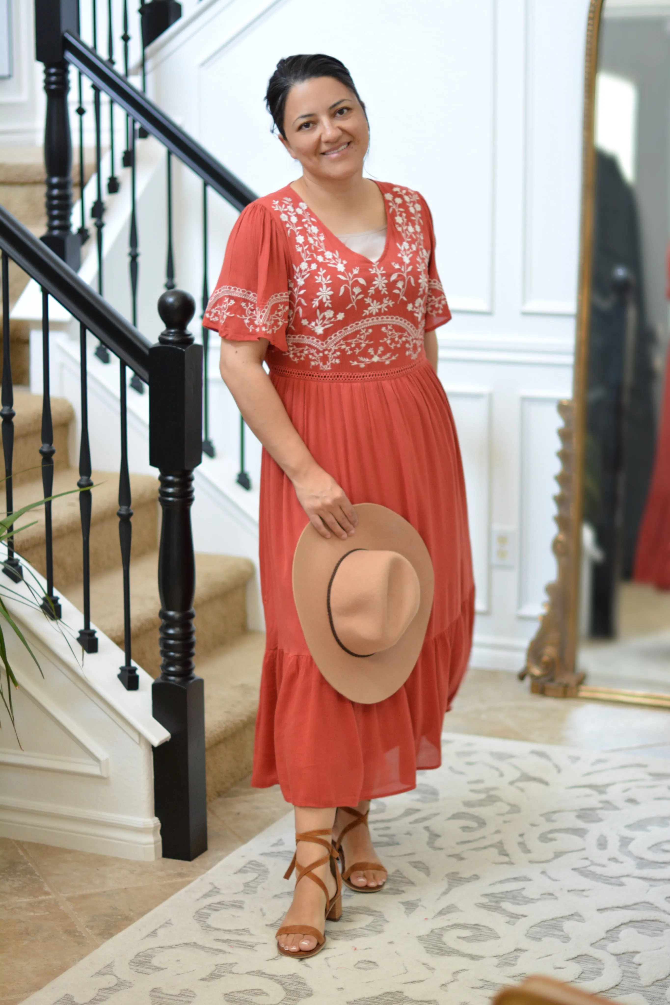Deysi Rust Embroidered Dress