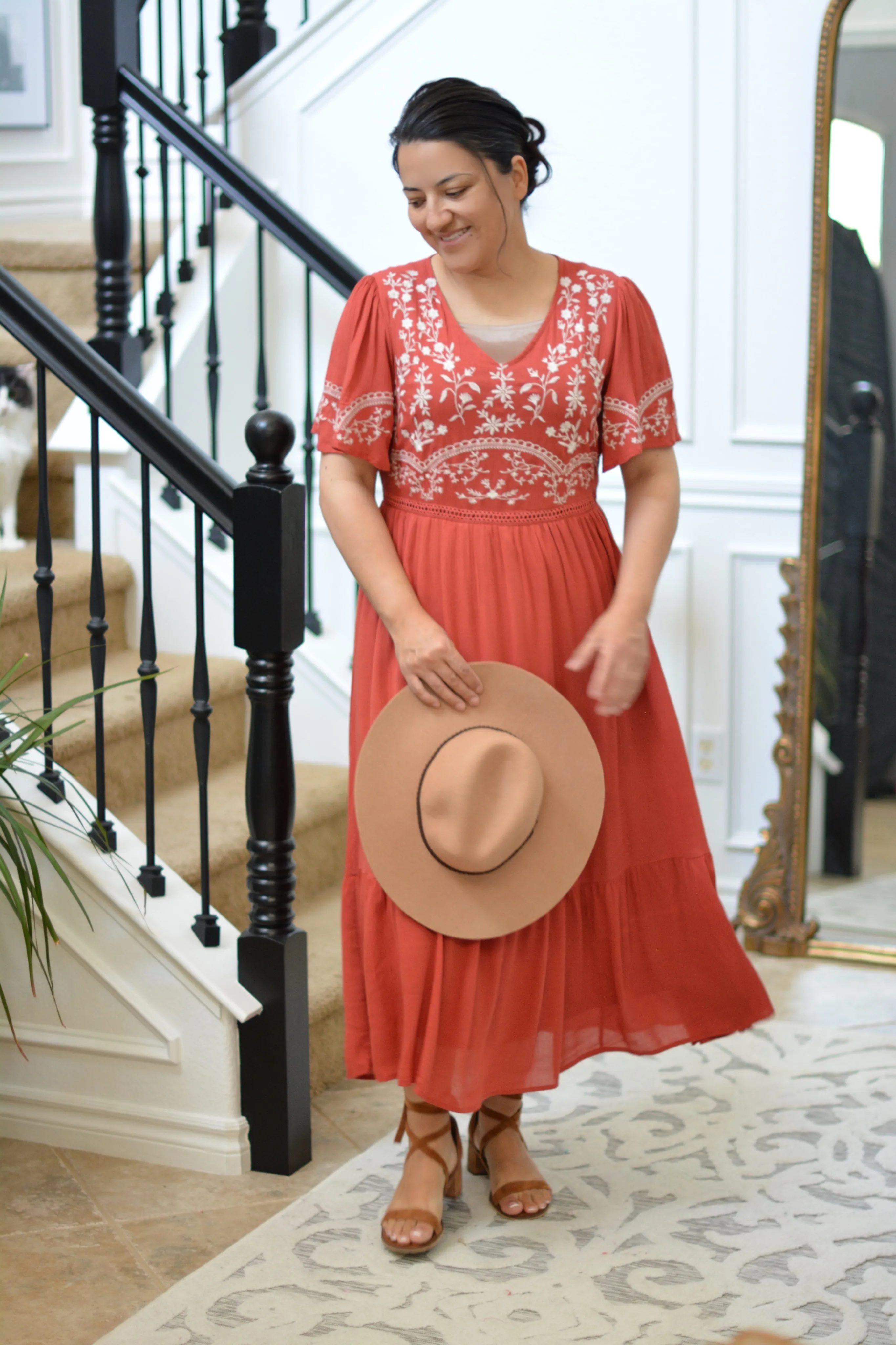 Deysi Rust Embroidered Dress