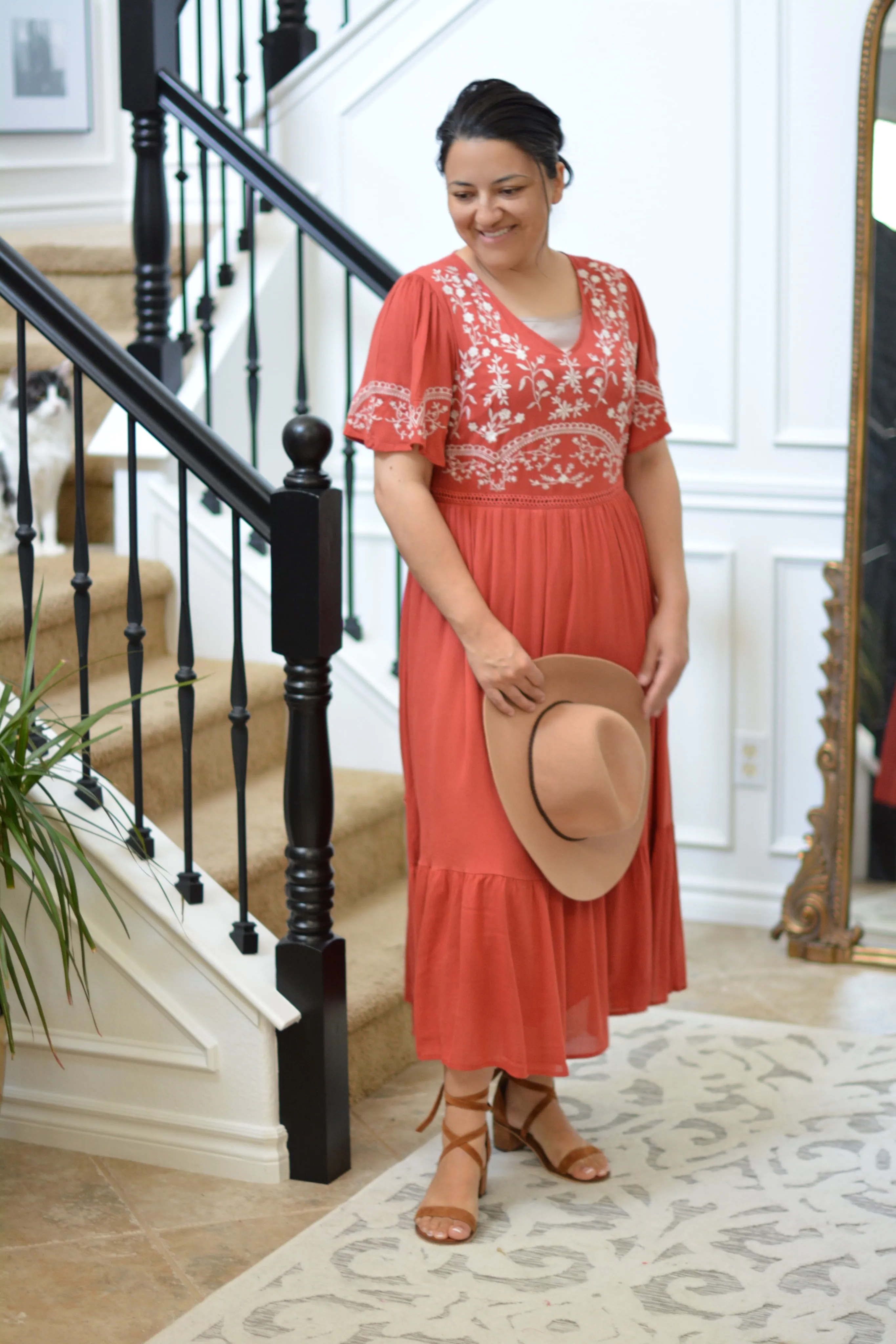 Deysi Rust Embroidered Dress