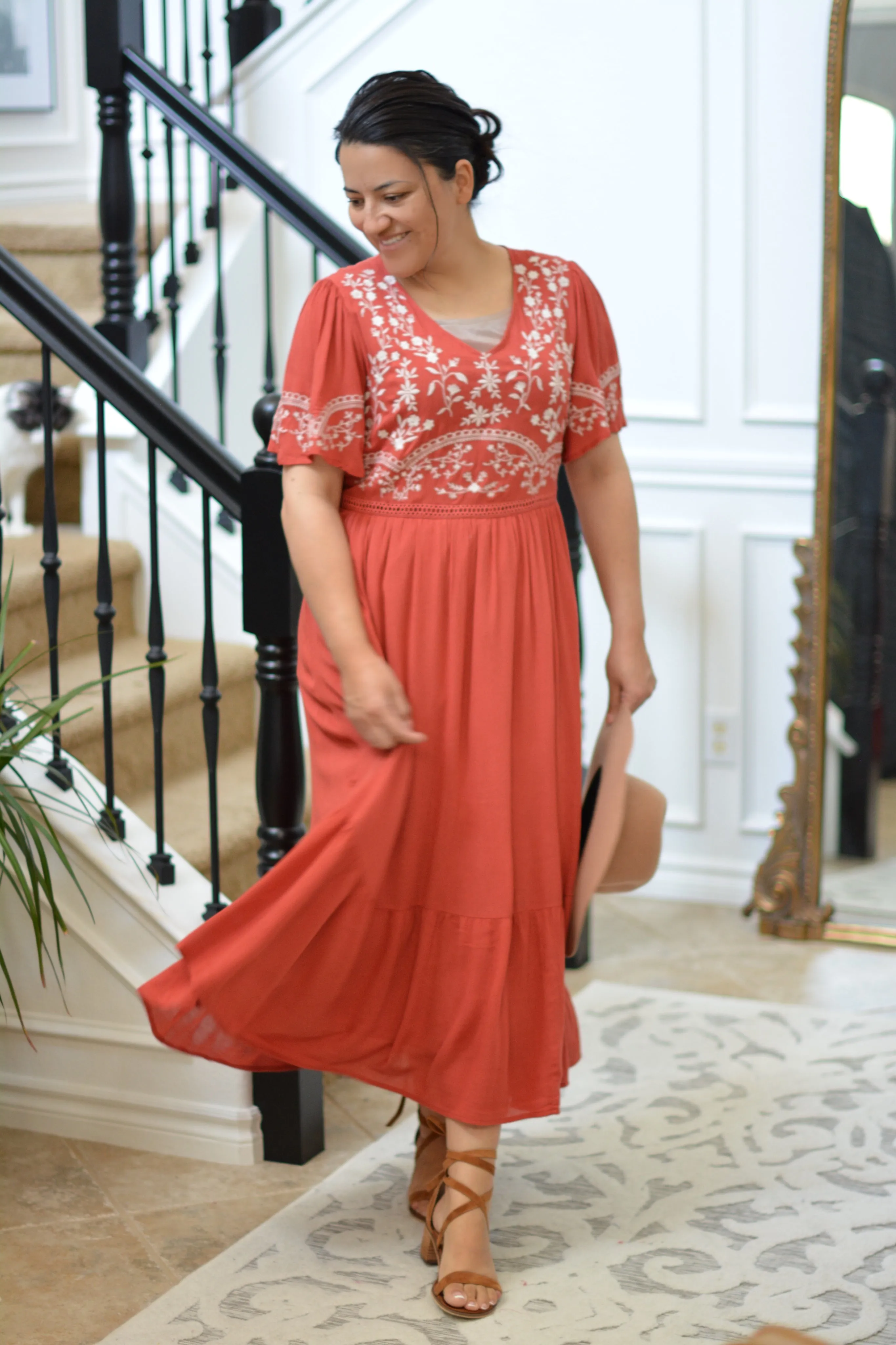 Deysi Rust Embroidered Dress