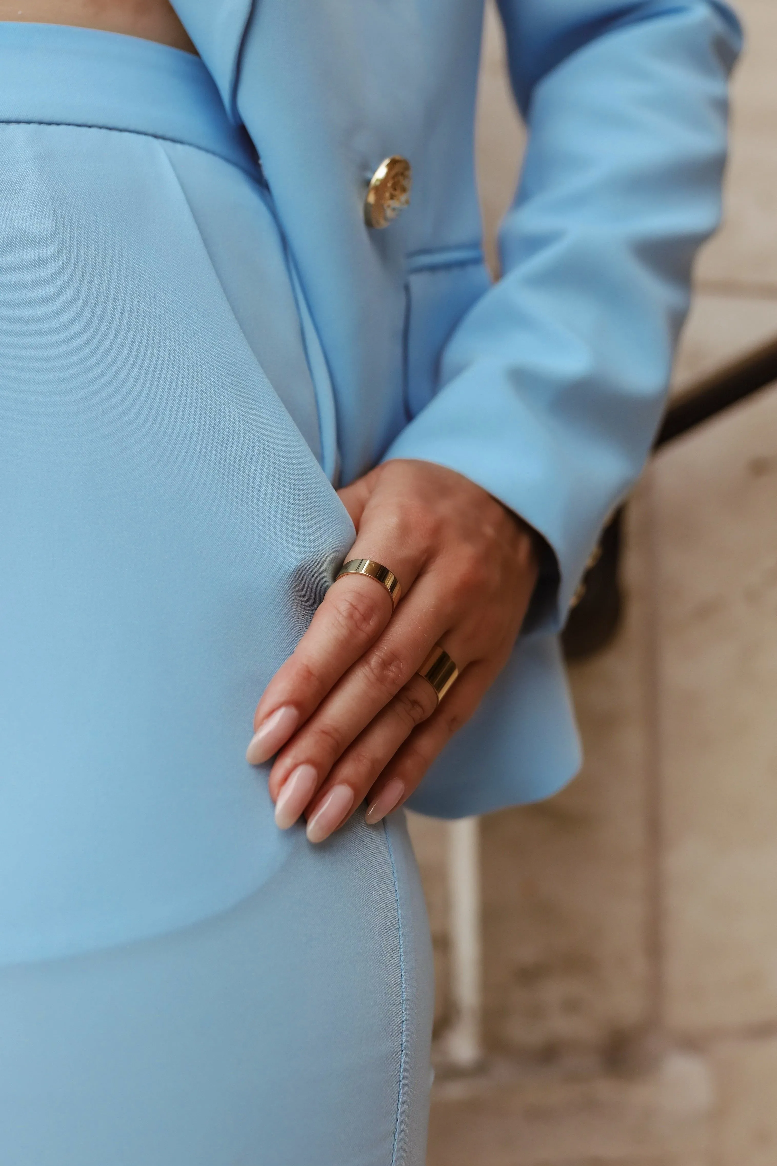 Double Breasted Blazer & Pants Suit Set - Sky Blue