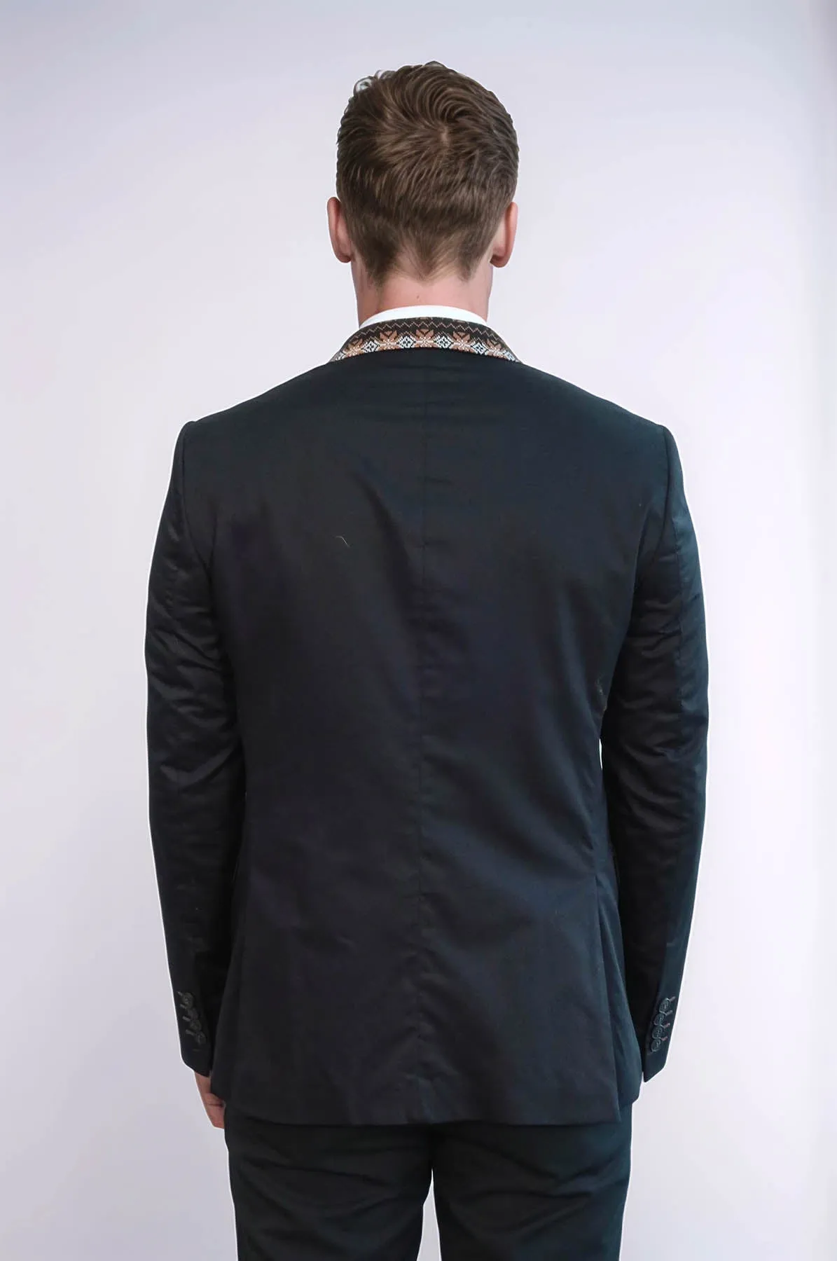 Double Buttons Knit Collar Mono Lapel Black Jacket-Wessi