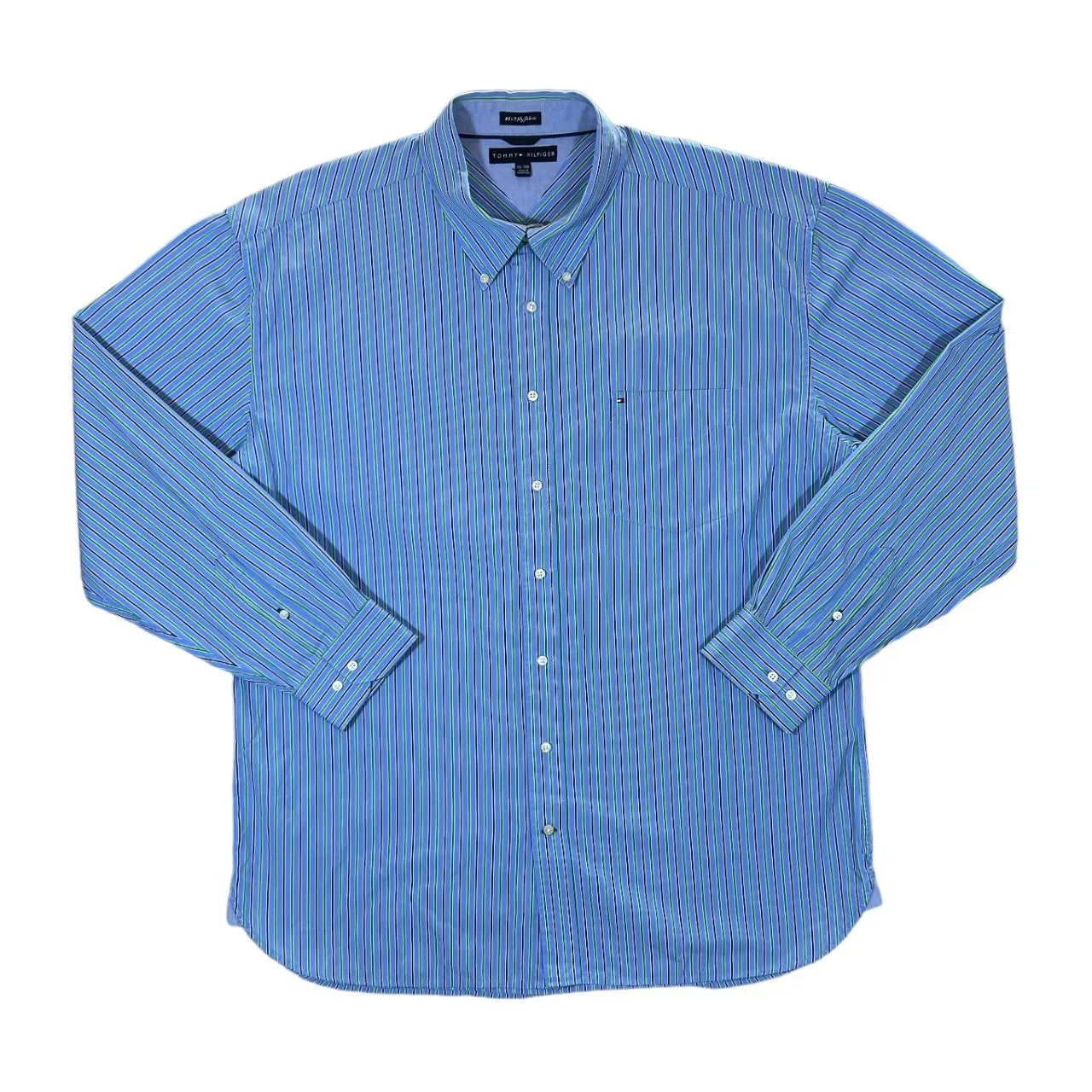 Early 00's TOMMY HILFIGER "80's 2 Ply Fabric" Multi Striped Long Sleeve Button-Up Cotton Shirt
