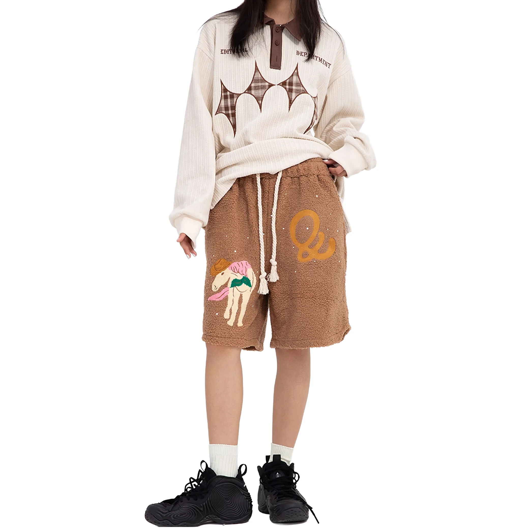 Editorial Department Embroidered Boucle Fleece Shorts