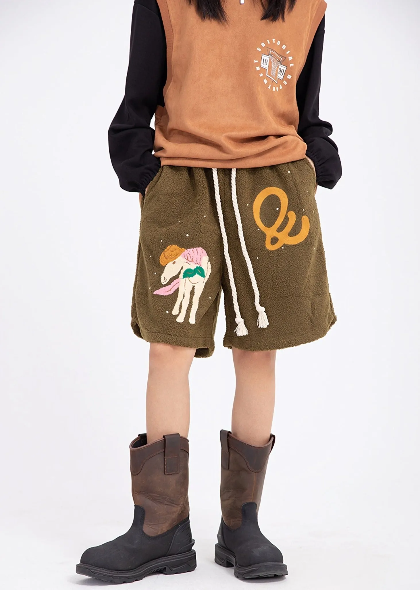 Editorial Department Embroidered Boucle Fleece Shorts