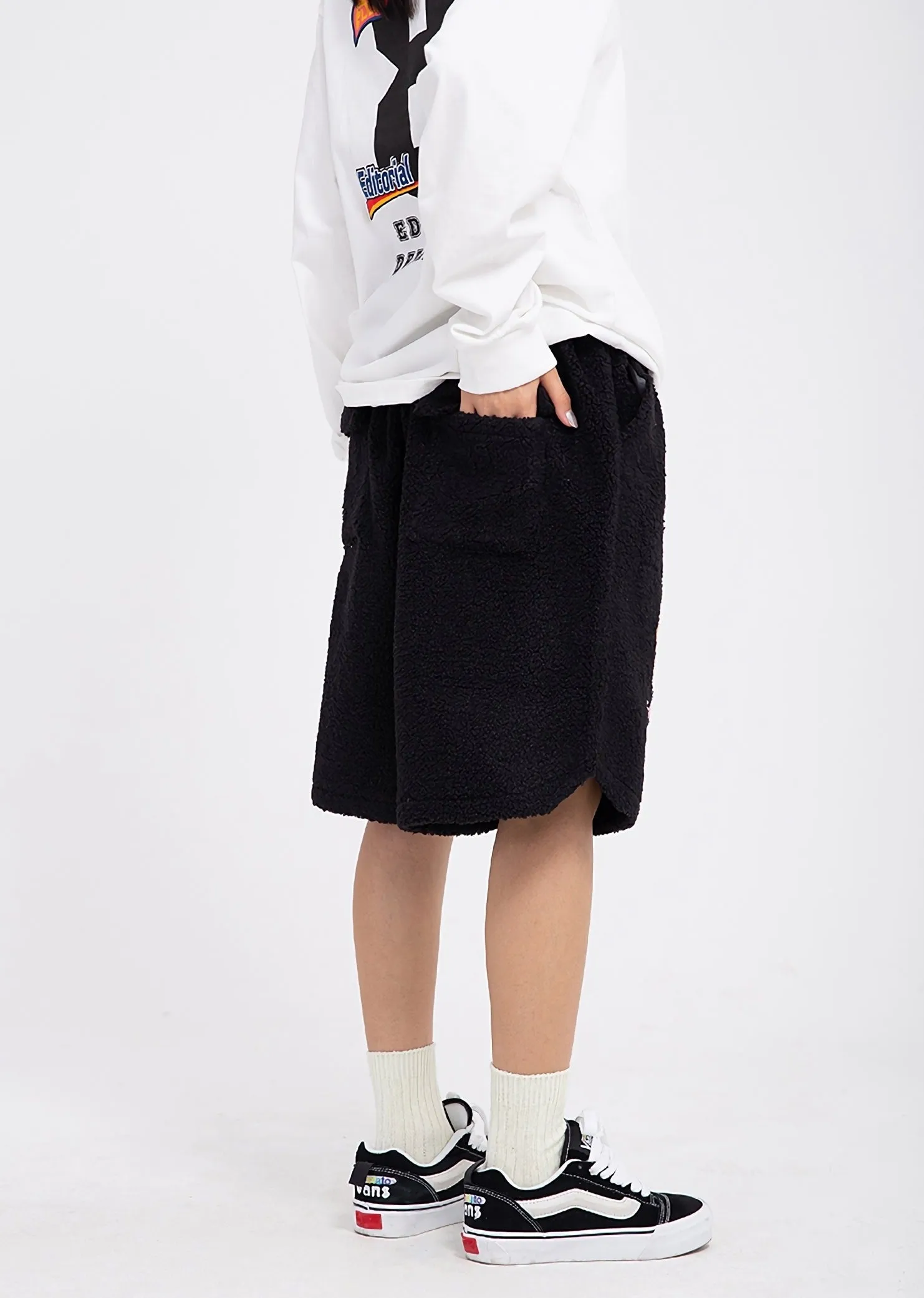 Editorial Department Embroidered Boucle Fleece Shorts