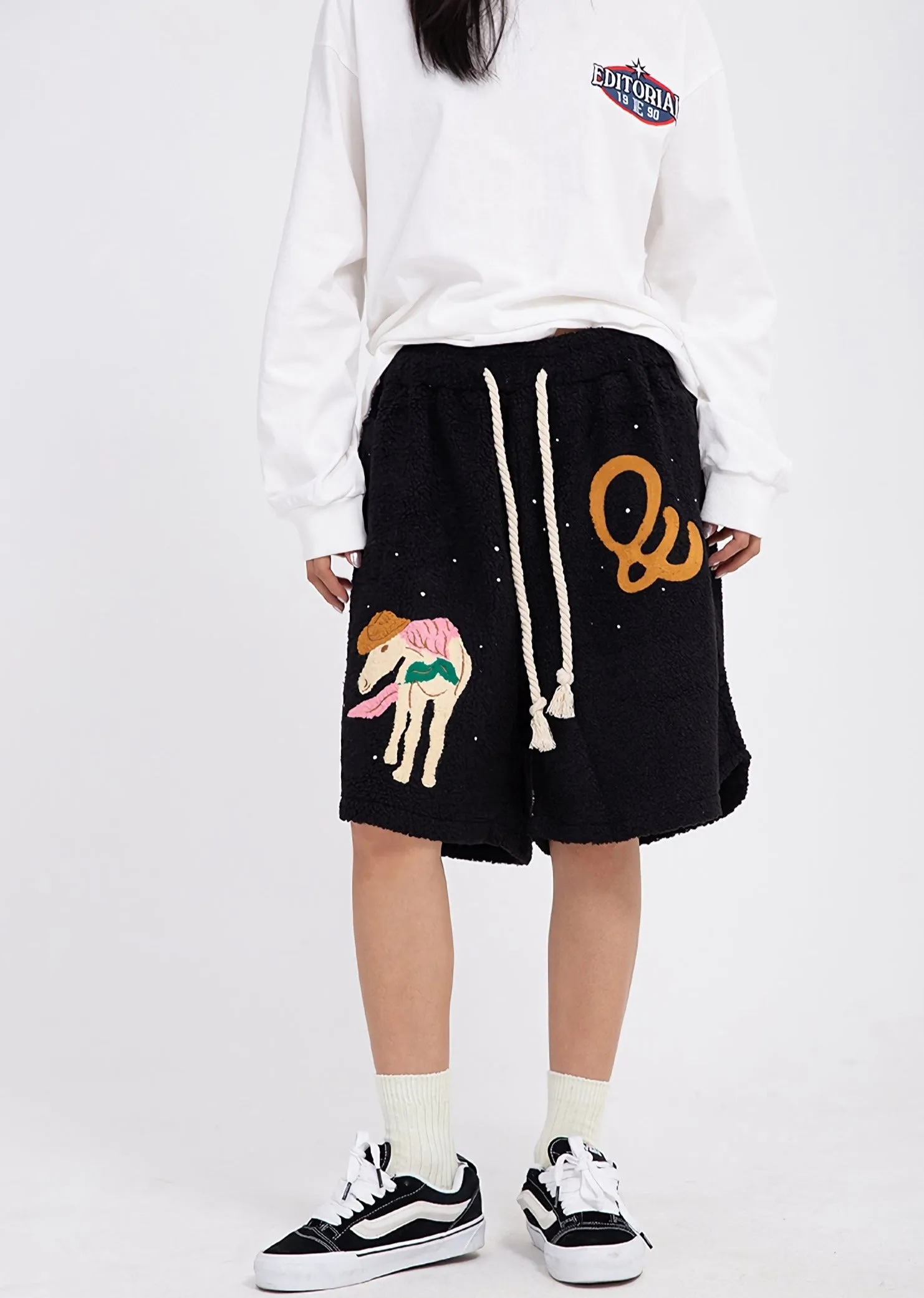 Editorial Department Embroidered Boucle Fleece Shorts