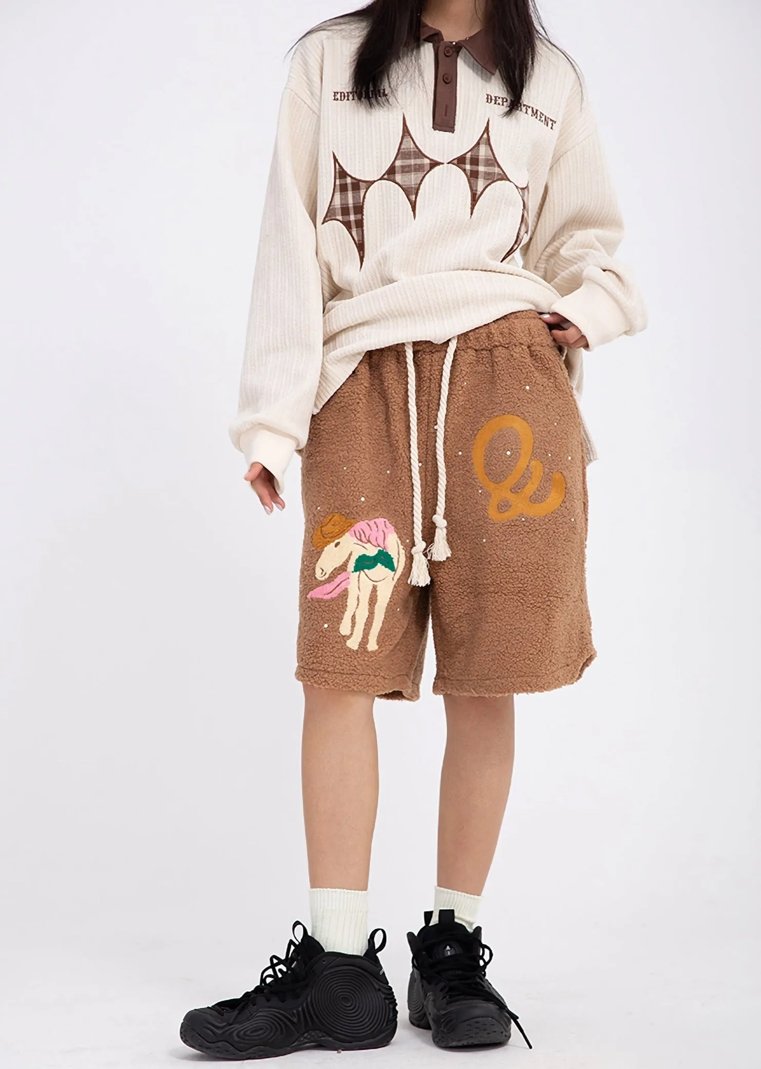 Editorial Department Embroidered Boucle Fleece Shorts