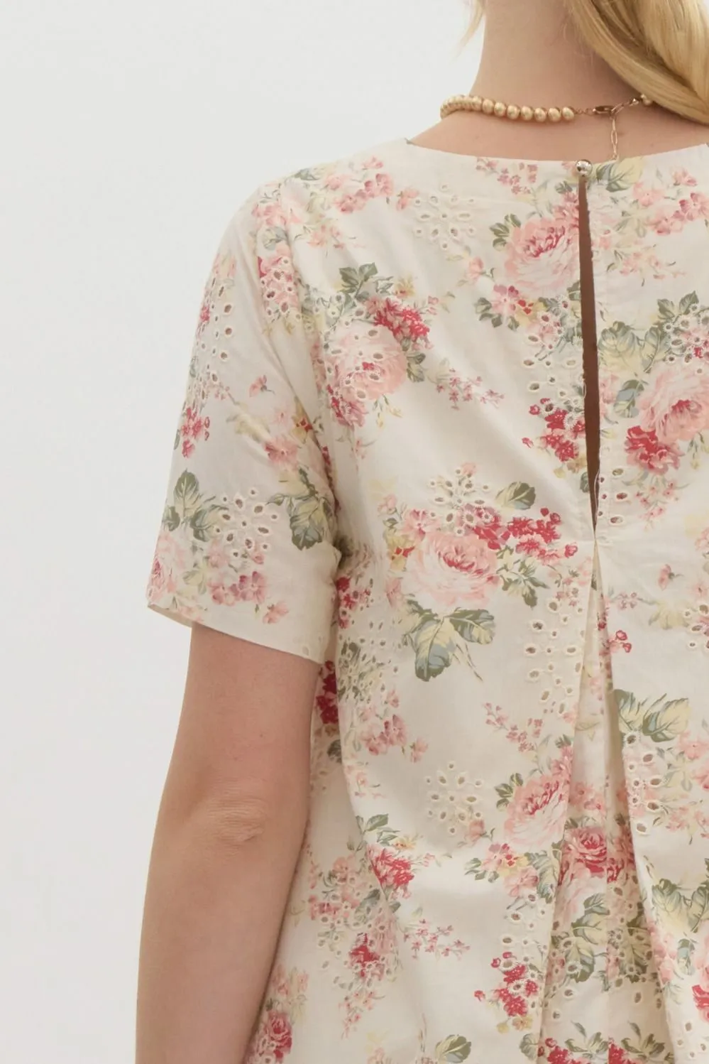 Embroidered Eyelet Floral Print Mini Dress by Entro