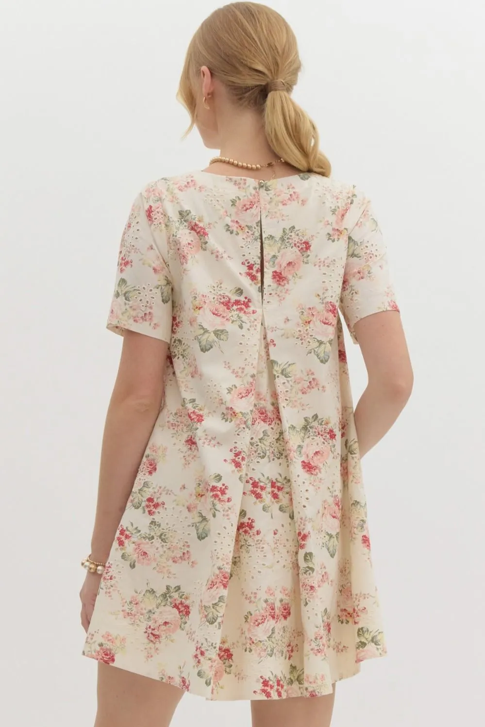 Embroidered Eyelet Floral Print Mini Dress by Entro