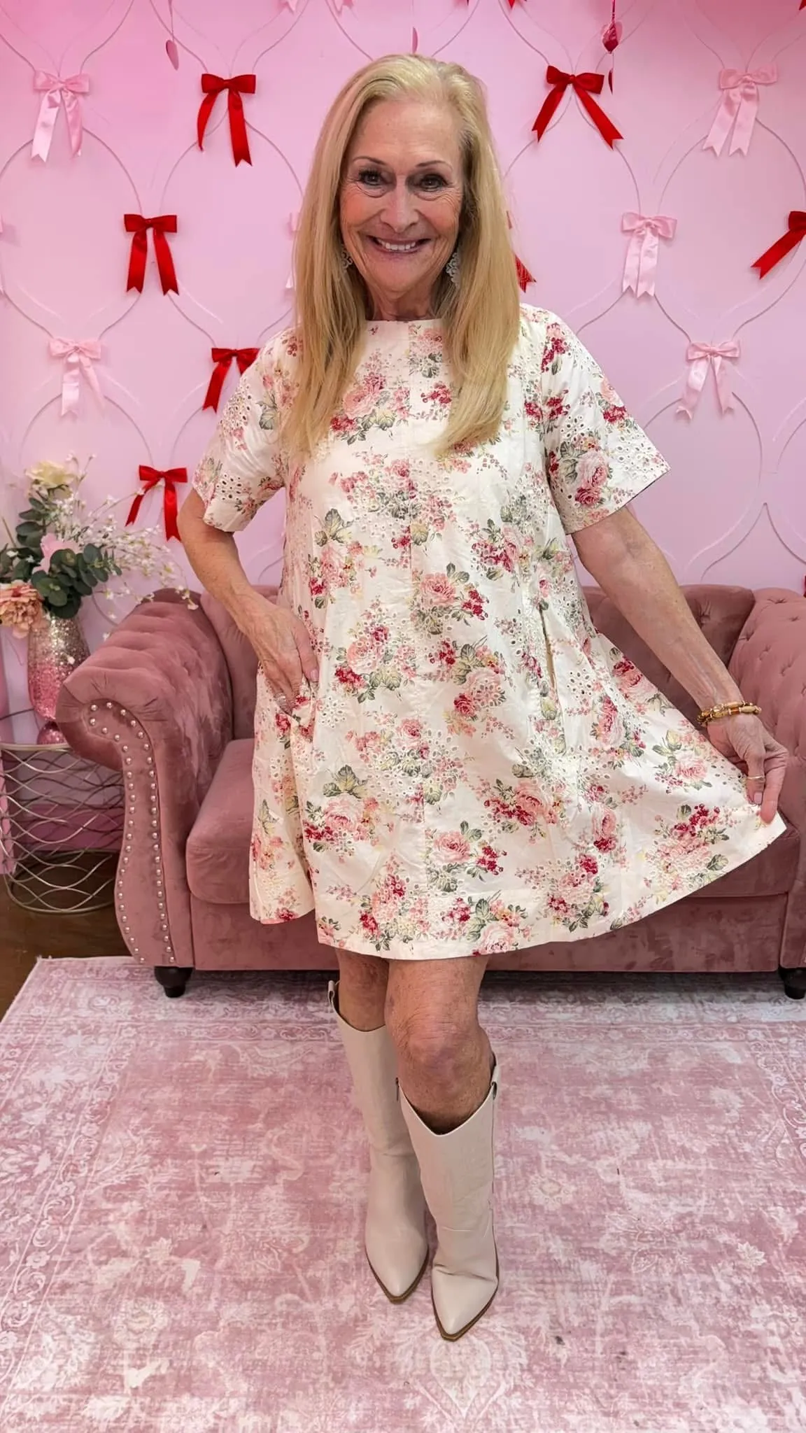 Embroidered Eyelet Floral Print Mini Dress by Entro