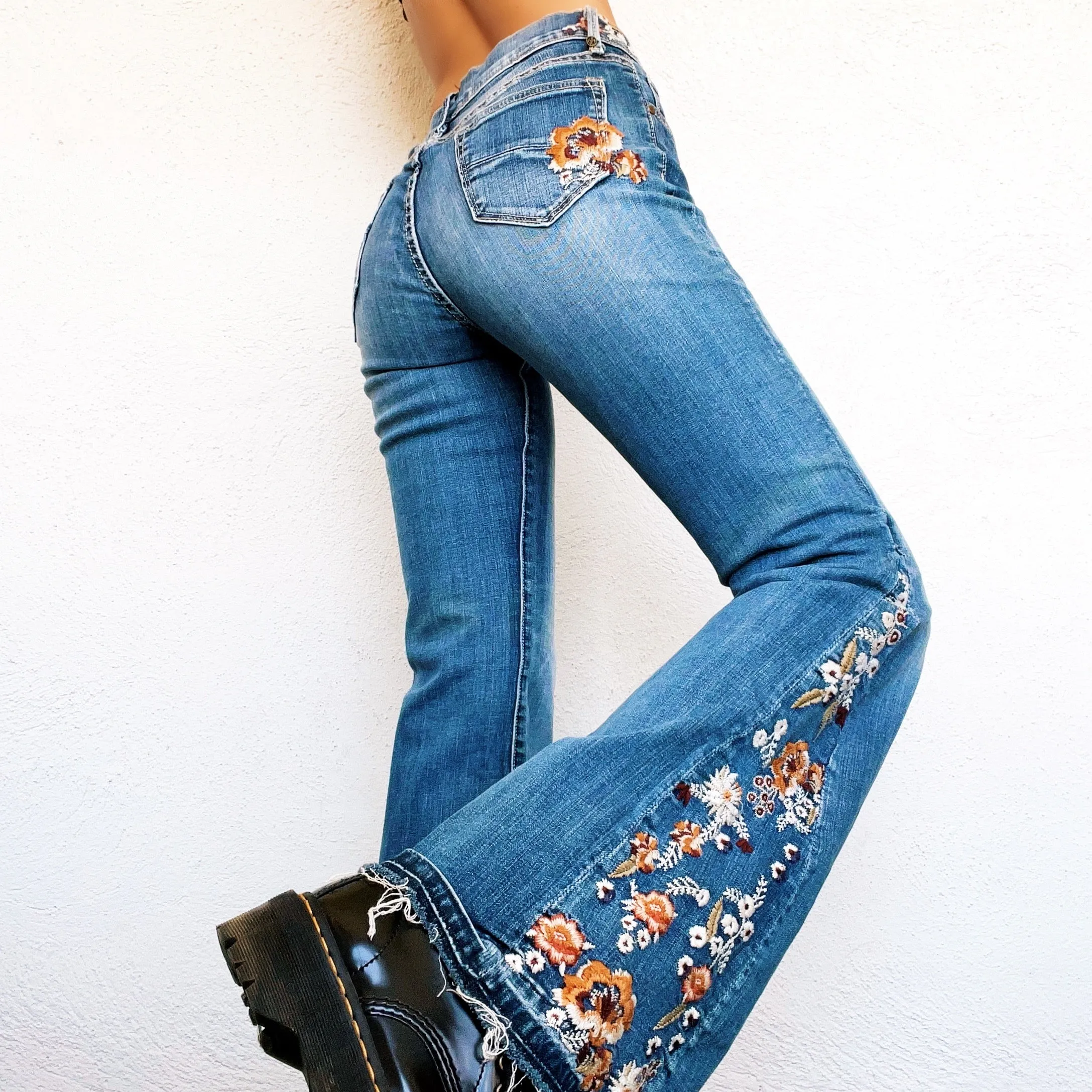 Embroidered Floral Flare Jeans