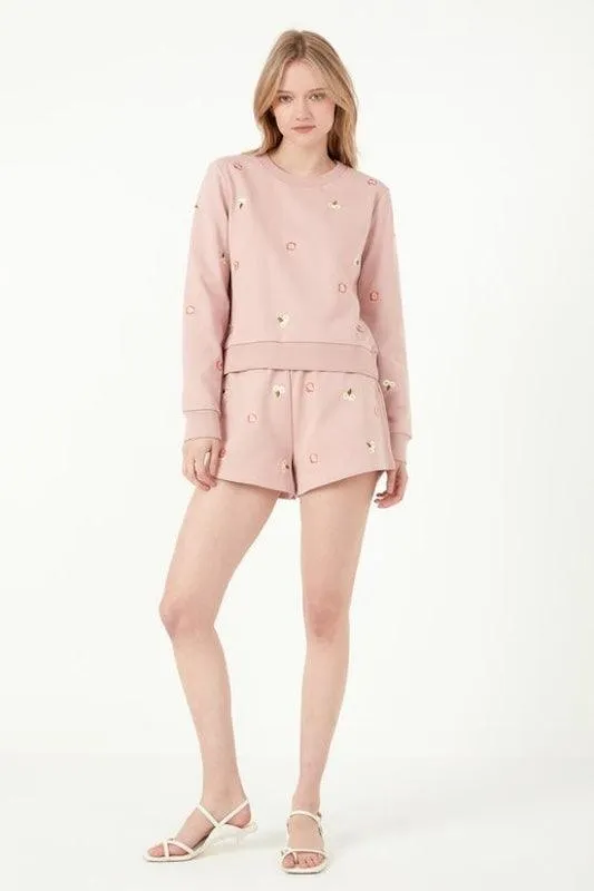 Embroidered Floral Sweat Shorts