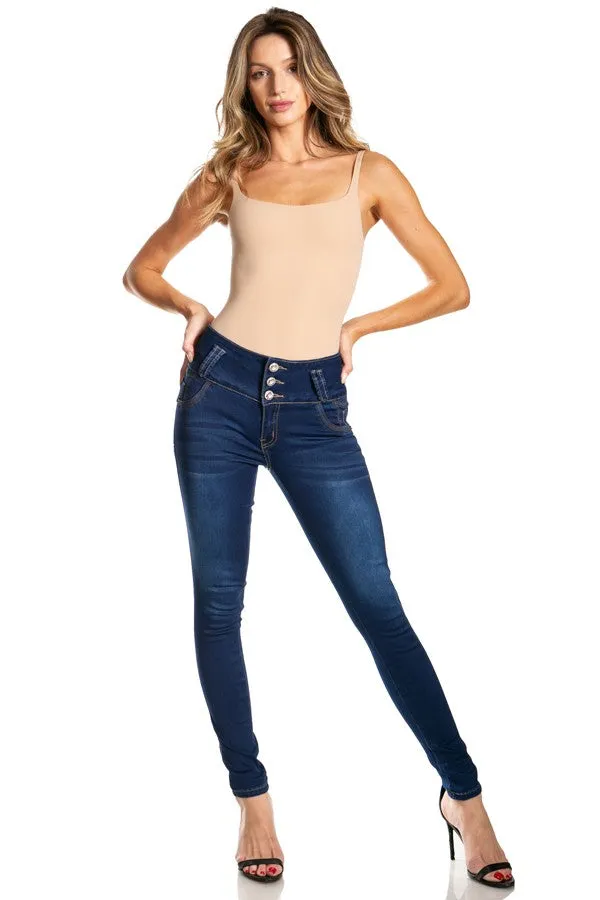 Embroidered Flowers Midi Rise Solid Skinny Jeans