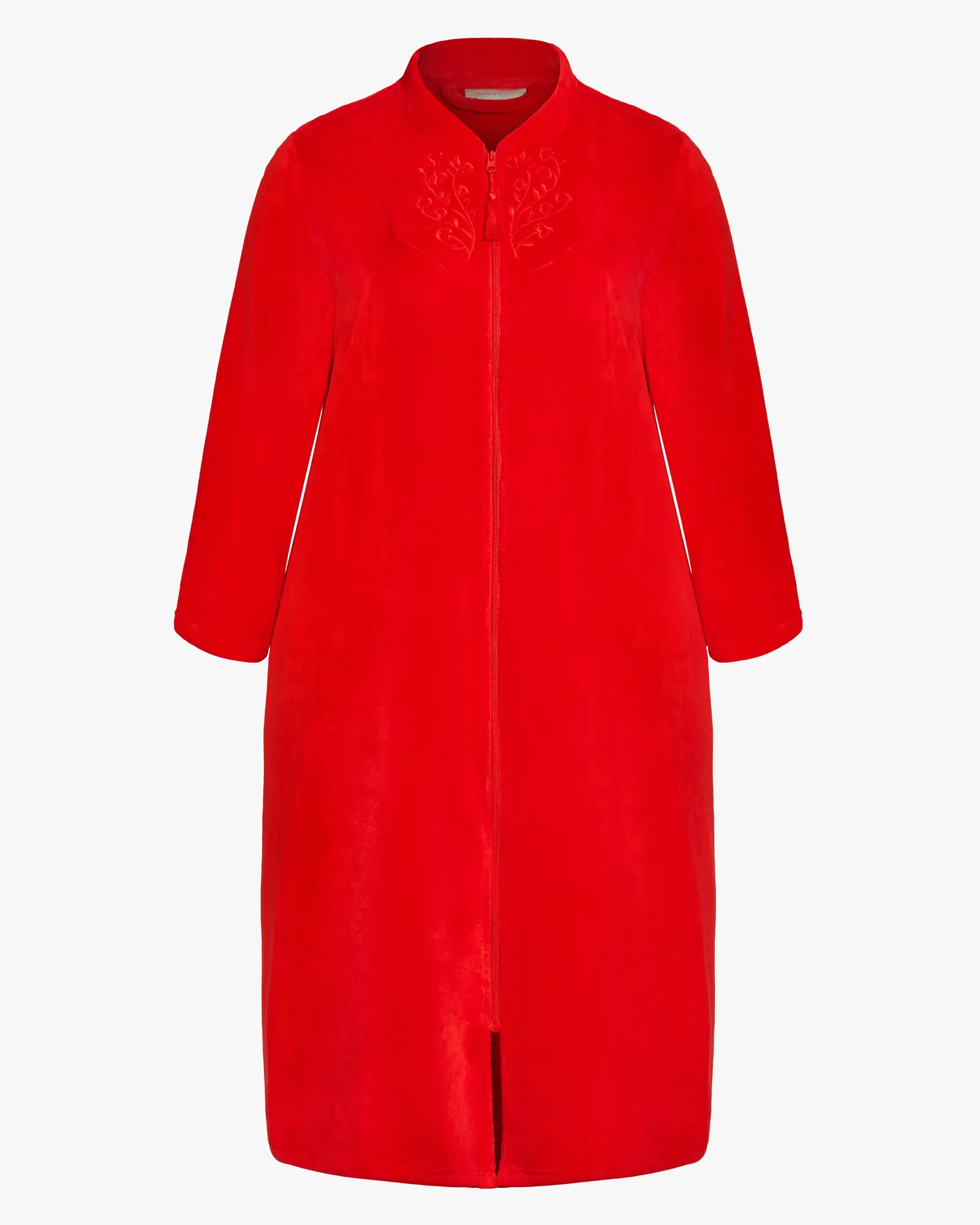Embroidered Full-Zip Robe | Red